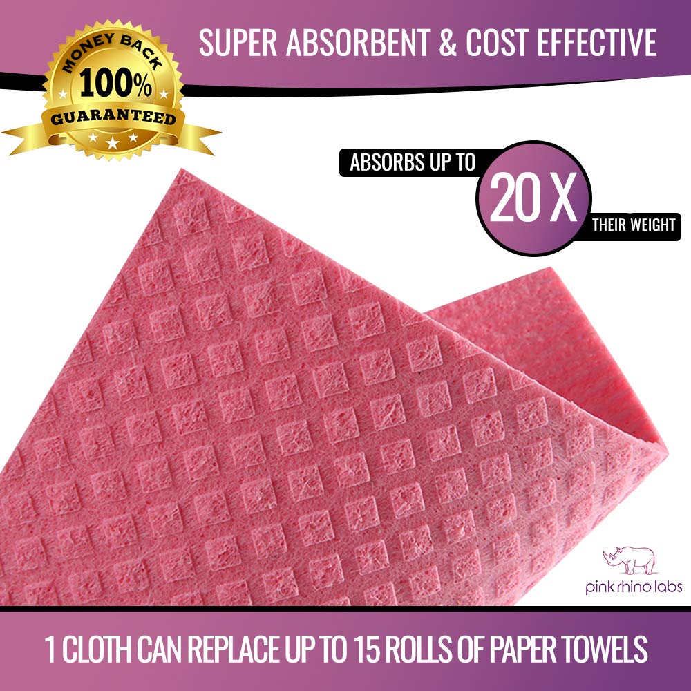 PINK RHINO LABS Swedish Dishcloths – Eco-Friendly Reusable Kitchen Towels – 10 Pack Cleaning Cloths for Dishes, Counters & Surfaces – Super Absorbent, Compostable, Zero-Waste Alternative