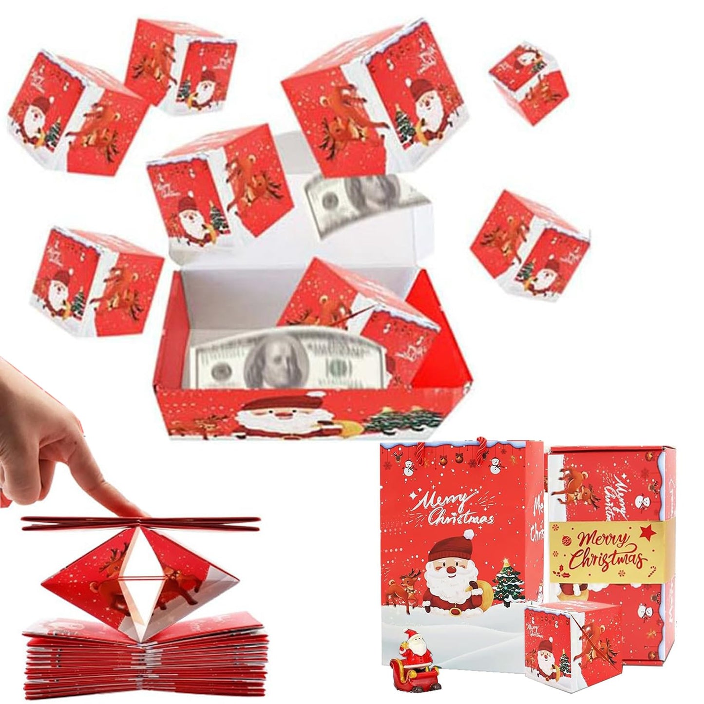 Surprise Gift Box Explosion for Money,Unique Folding Bouncing Gift Box, Christmas Surprise Box Explosion,Pop-Up Luxury Cash Box for Christmas Birthday Anniversary (12 Bounces)