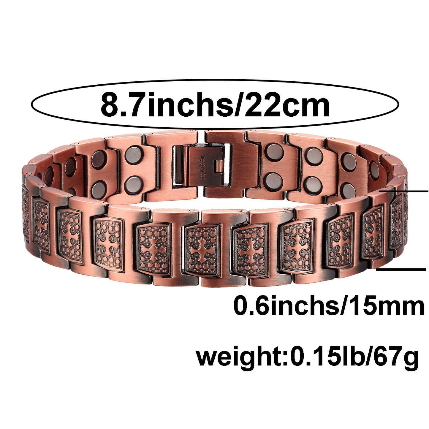 MagEnergy Copper Bracelet for Men, Cross Copper Magnetic Bracelet with Ultra Strength Magnets, Adjustable Link Jewelry Box Gift (Sizing Tool)