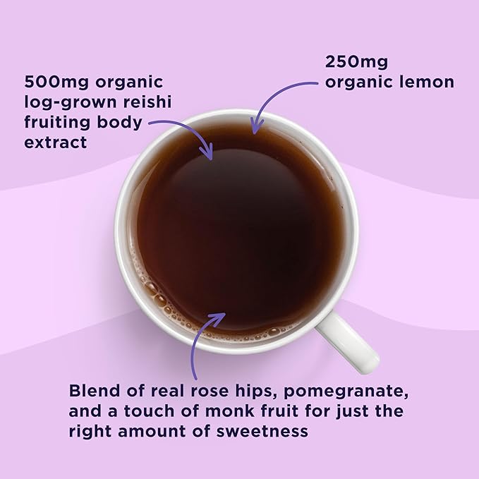 Four Sigmatic Mood Organic Herbal Tea | Enhance Emotional Well-Being with Tulsi & Reishi Tea | Calming Lemon Balm Tea w/Adaptogens | Vegan, Gluten-Free | Lemon Balm & Rose, 24 Servings