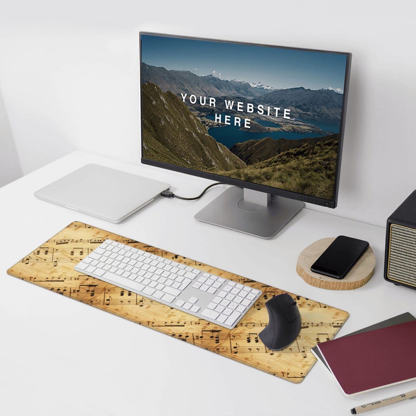 Famame Laptop Mouse Pad Retro Piano Music Score Desk Mat with Stitched Edges 31.5X 11.8 inch Non-Slip Large Keyboard Rubber Writing Table Mat for Office Home