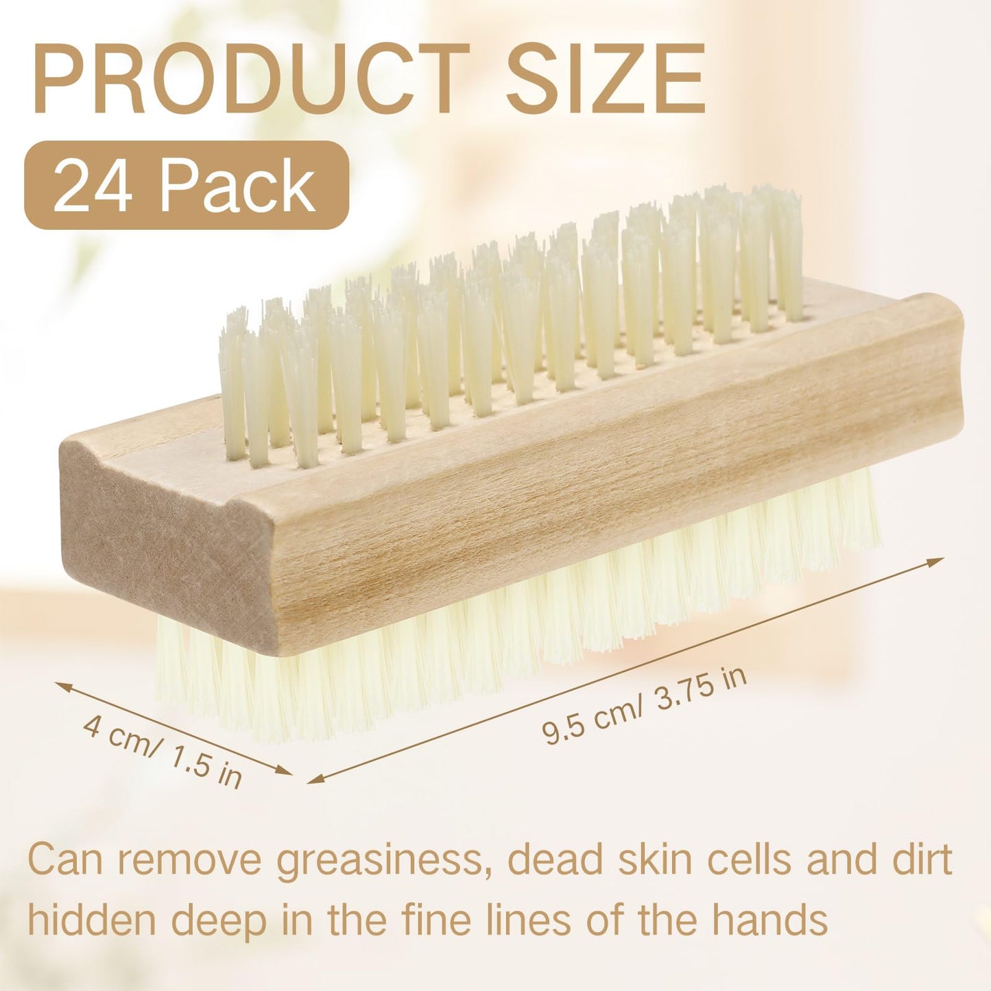 Patelai 24 Pack Wooden Nail Brush Bulk Two-sided Hand Fingernail Brush Non-slip Wood Heavy Duty Stiff Nail Scrubber for Nails and Toes Cleaning, Hand Scrub Brushes for Travel