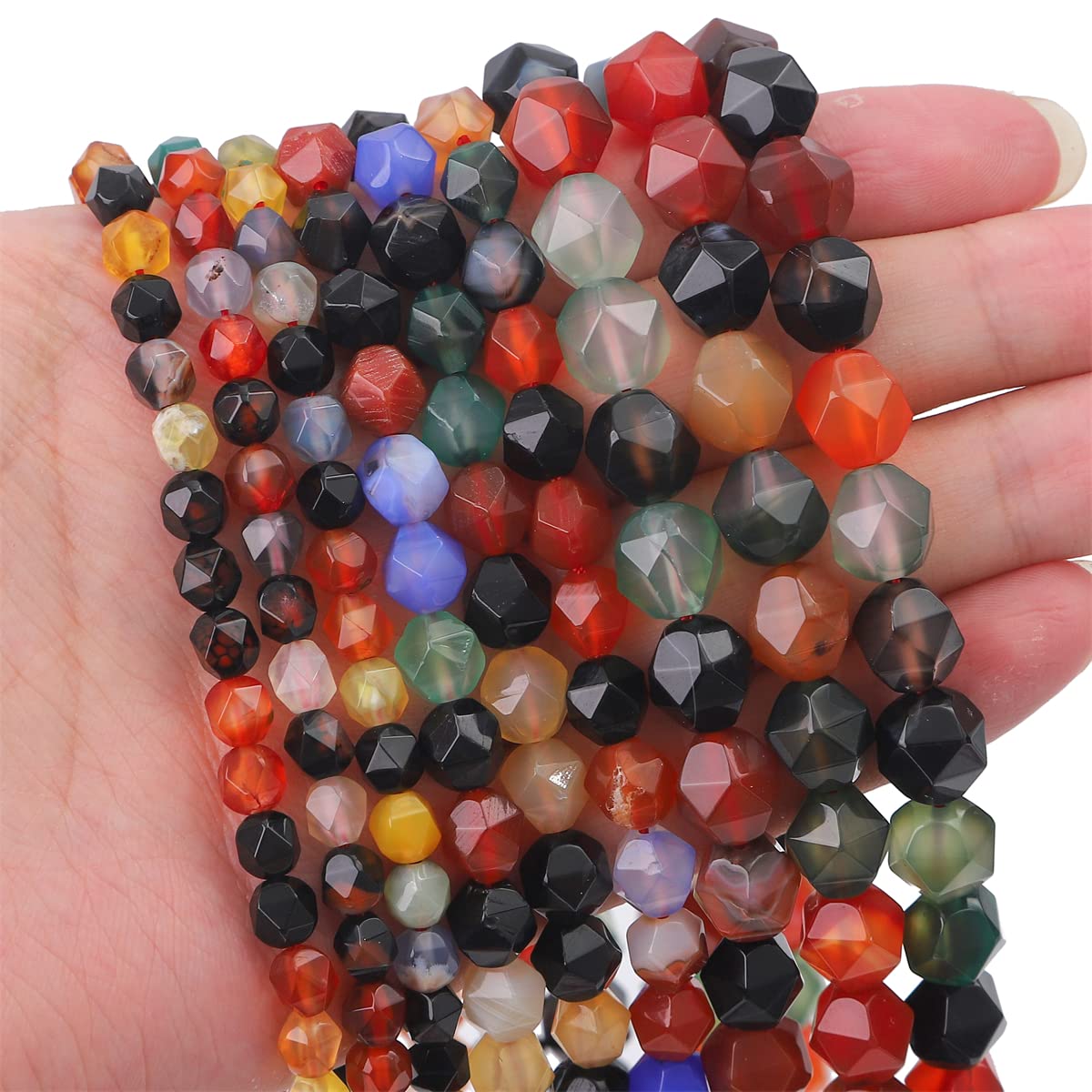 BEADIA Faceted Natural Colorful Agate Stone Round Beads 8mm 36cm/Strand for Jewelry Making
