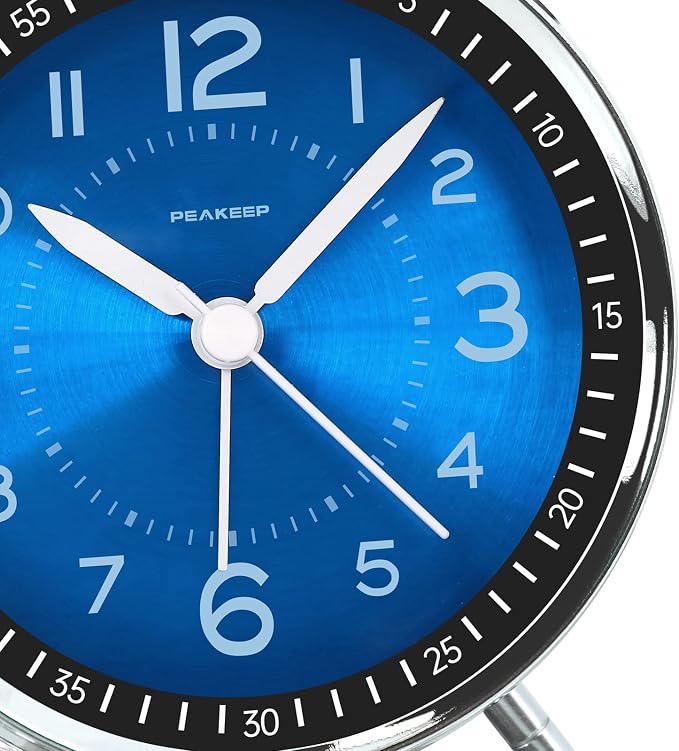 Peakeep Loud Alarm Clock for Heavy Sleepers Adults, Metal 4.5 Inches | Twin Bell Battery Operated Analog Alarm Clocks for Bedrooms Kids' Room Decoration (Jewel Blue)