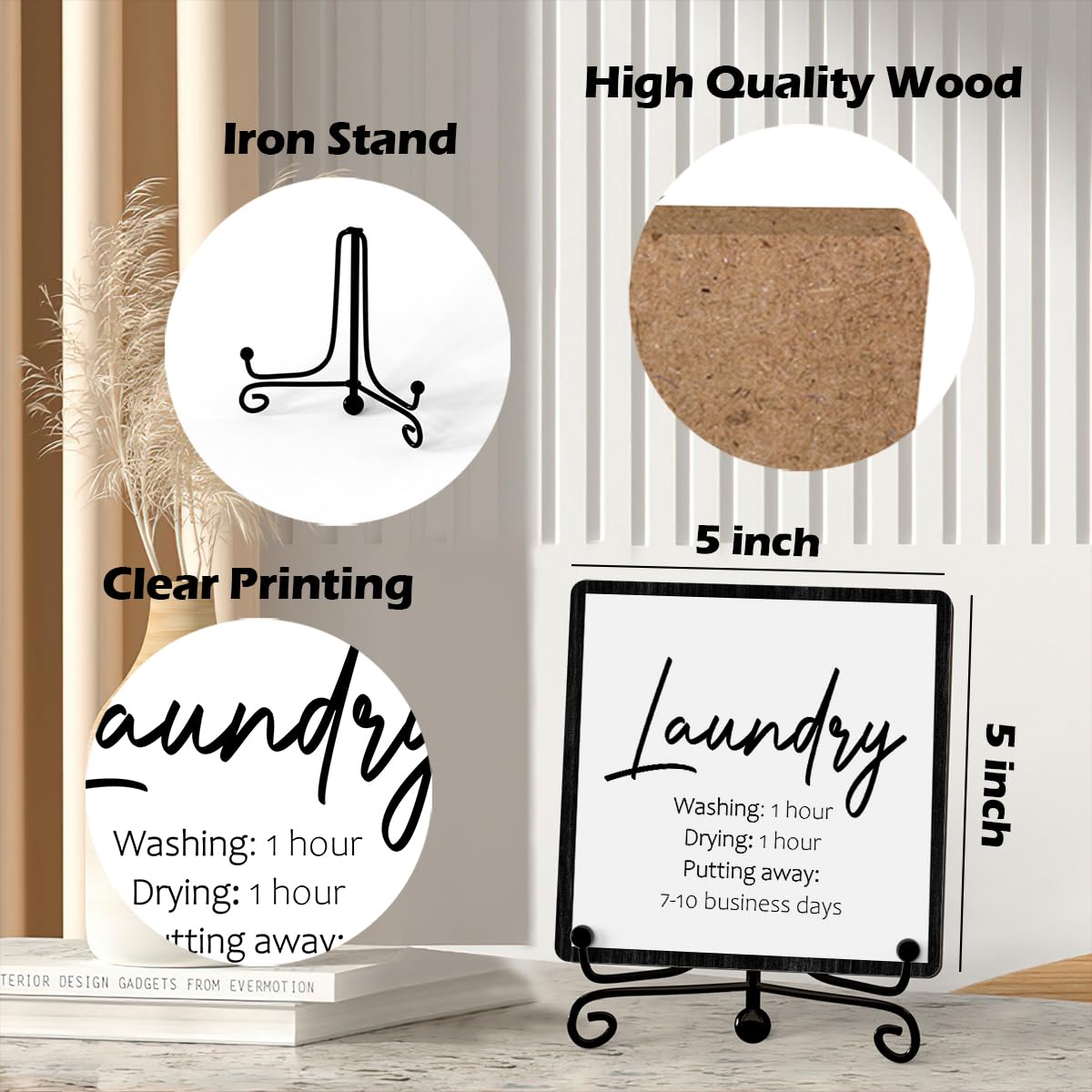 JUSITAKEET Laundry Room Desk Decor, Laundry Sign, Desk Decorations For Laundry Room, Farmhouse Funny Laundry Shelf Decor, Rustic Wooden Plaque With Stand (C07)