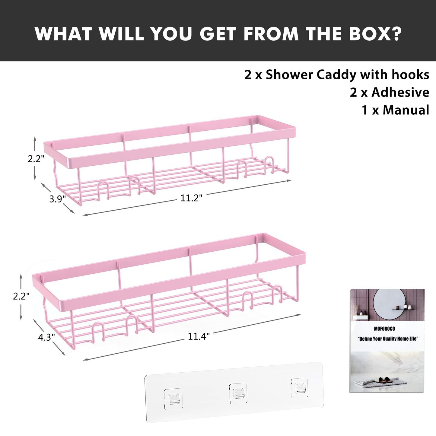 Moforoco Shower Caddy Shelf Organizer Rack, Self Adhesive Black Bathroom Shelves Basket, Home Farmhouse Wall Inside Organization and Storage Decor Rv Accessories, First Camper Apartment Essentials