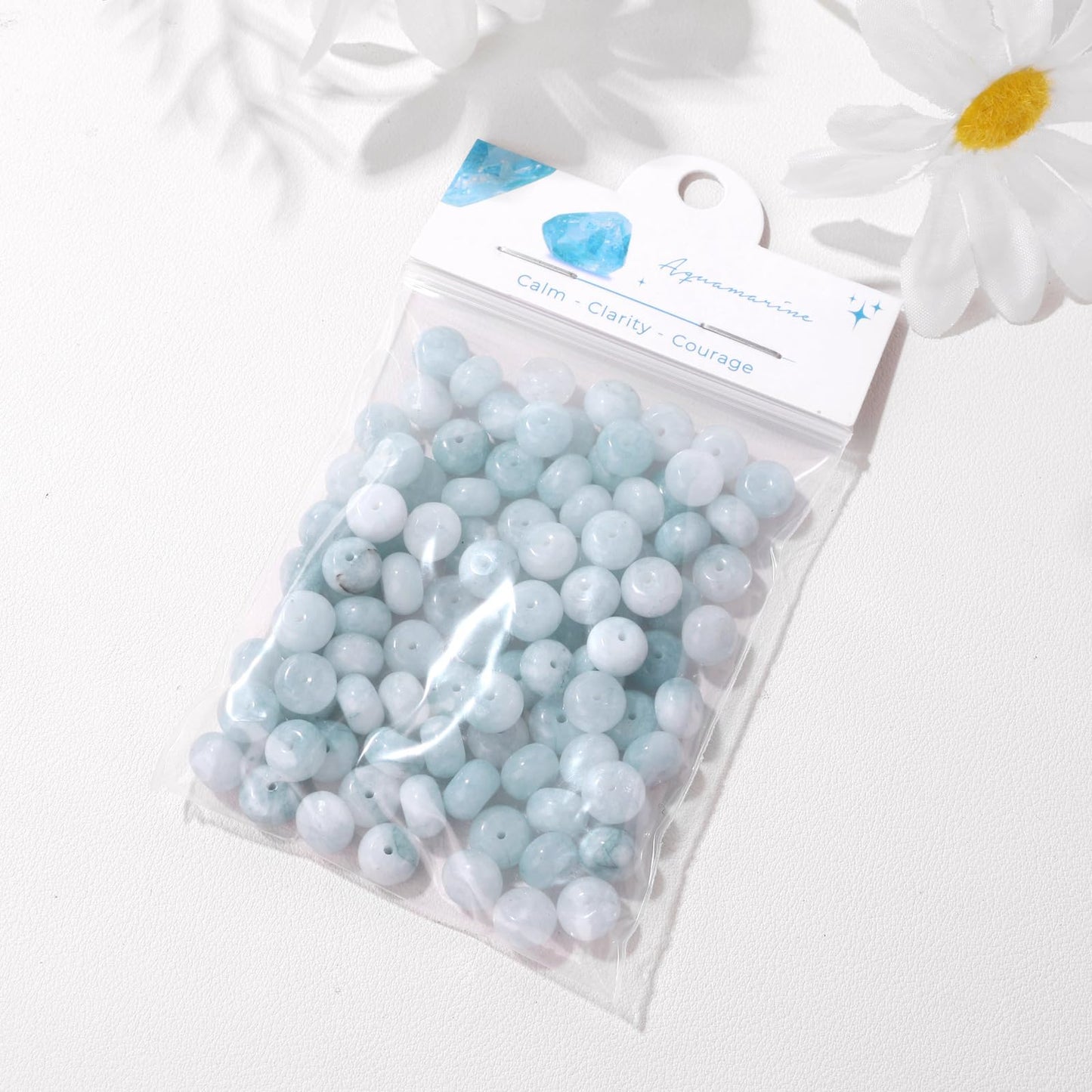 Raicegs 100pcs 5×8mm Rondelle Aquamarine Beads Natural Gemstone Beads Abacus Disk Stone Loose Beads for Jewelry Making DIY Bracelets Necklace