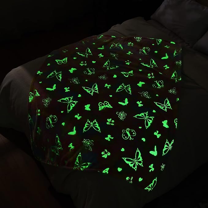 SOCHOW Butterfly Glow in The Dark Blanket Presents for Daughters, Toys for 3-10 Year Old Birthday Presents, Soft Cozy Flannel Throw Blanket for Preteens Teens, Yellow 50 x 60 Inches