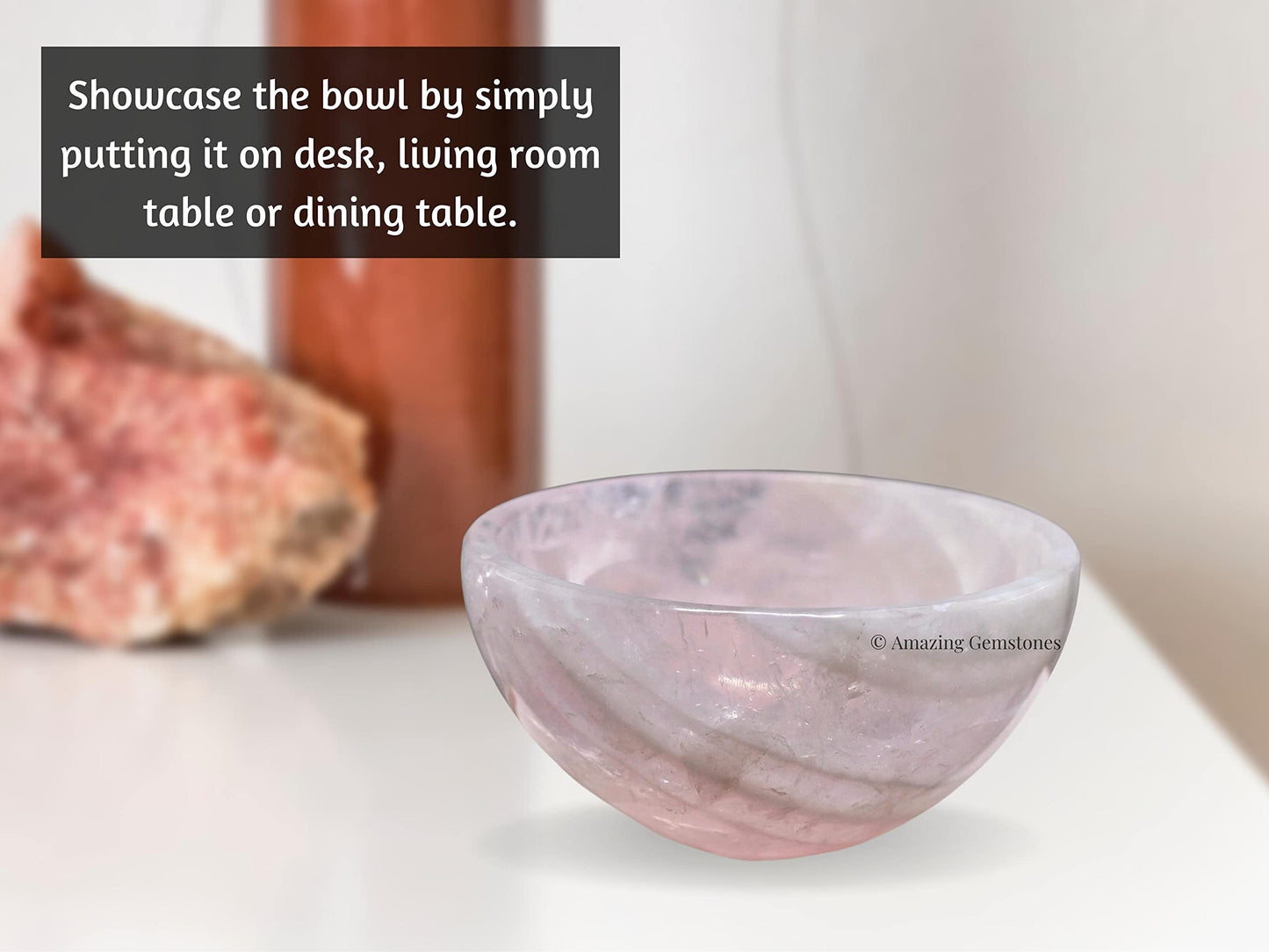 Rose Quartz Crystal Bowl - 2 Inch Decorative Bowls for Room and Home Decor - Gemstone Healing Crystals for Elegant Display, Positive Energy Balance and Gift