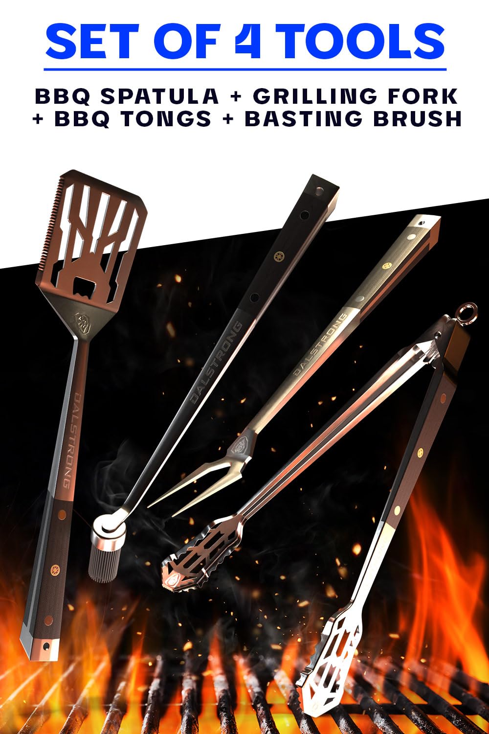 Dalstrong 4-Piece Professional BBQ Pitmaster Grill Set - Premium High-Carbon Stainless Steel Grilling - 18 inch Length - Silicone Brush, Spatula, Tongs, Fork - G10 Handles