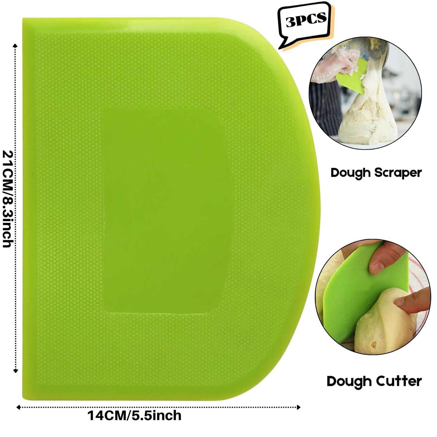 SURDOCA Dough Scraper Bench Scraper - 3P 8.3x5.5" Plastic Flexible Bowl Scraper, Sharp Edge & Angles Cake Scraper. Non-Slip Bakeware Decorating Tools Sculpting & Modeling Tools - Green+Blue+White