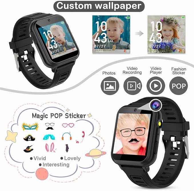 Tixpc Kids Smart Watch for Boys Girls with Video,Camera,Music Player,39 Games,Pedometer, Alarm Clock, Calculator,Torch, Touch Screen,12/24 hr,Toys for Ages 4-12 Years Old.Birthday Gift for Kids