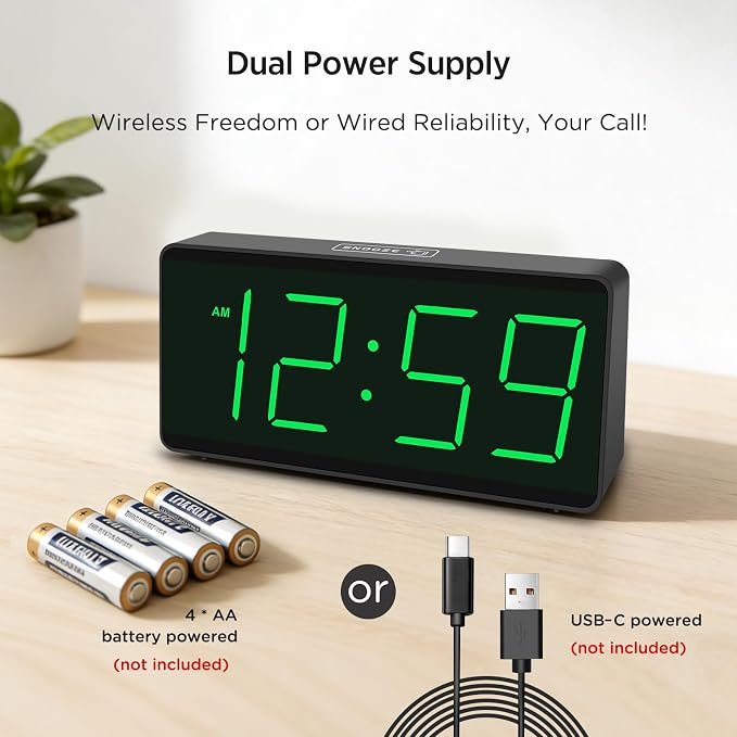 Peakeep Battery Operated Digital Alarm Clock for Bedrooms Big Numbers