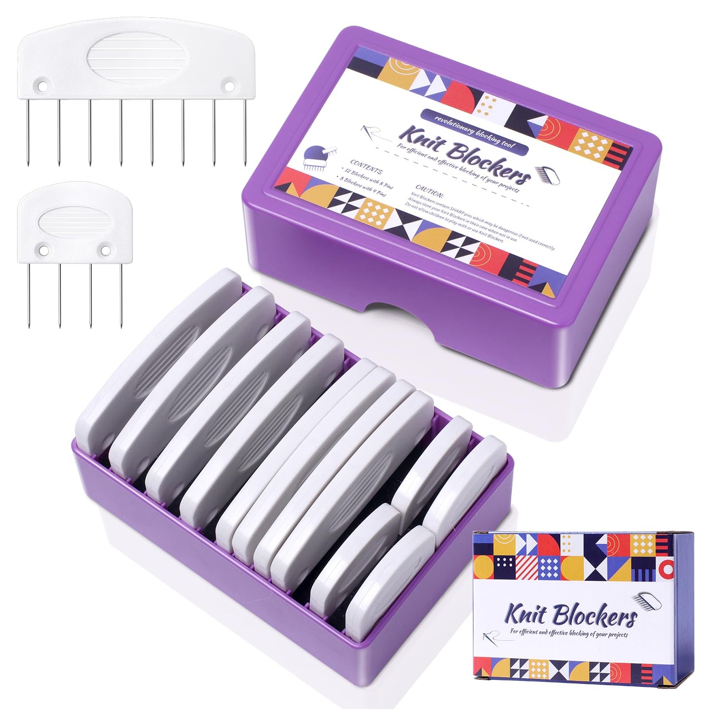 Opstin 20Pcs Knit Blocking Pins Kit, Knit Blockers Pins Kit, Knit Blocking Combs, Blocking Pins for Knitting & Crochet Projects, Knit Blocking Pins for Blocking Mats, Crochet Blocking Pins