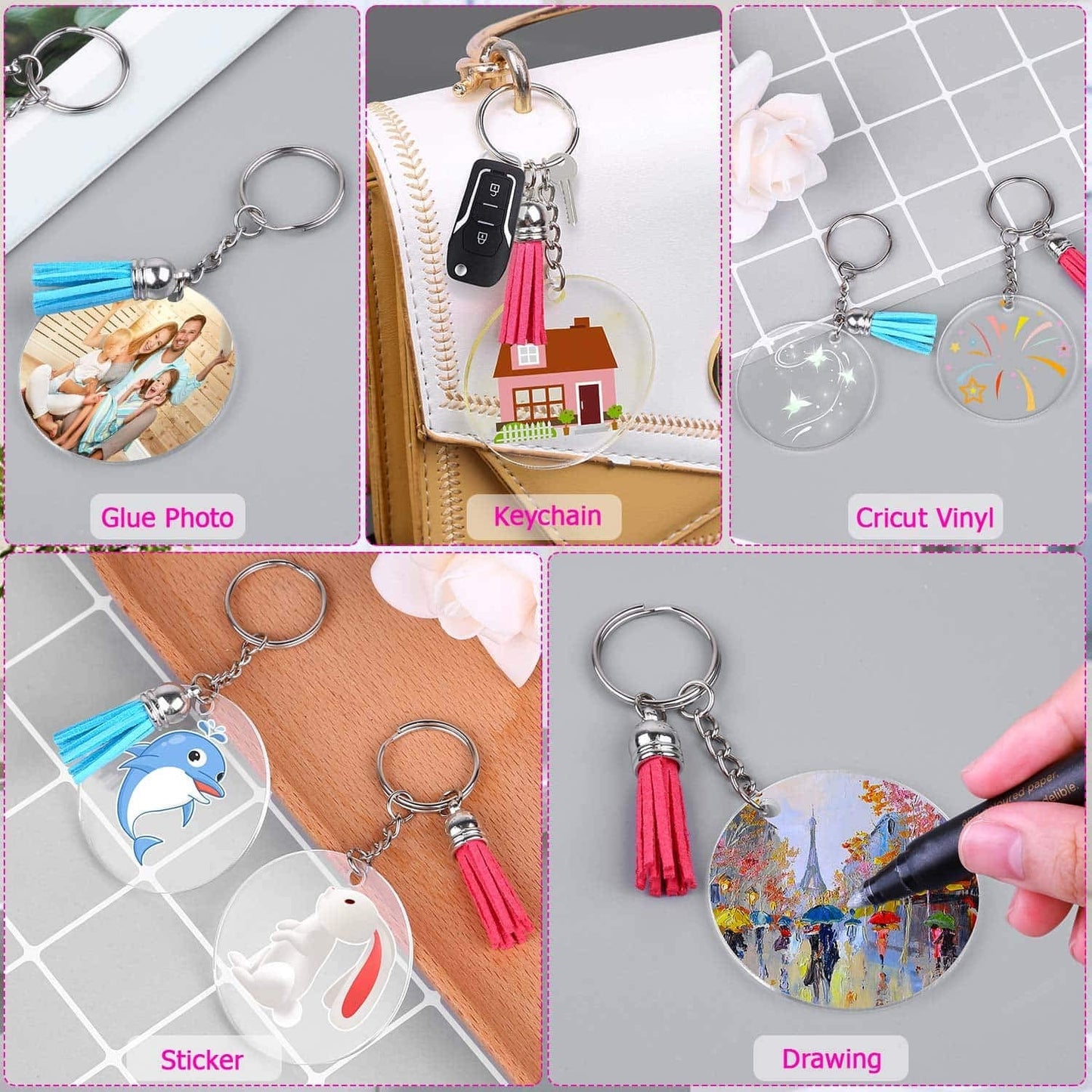 shynek Acrylic Blank Keychains, 200 Pcs Clear Keychain Blanks for Vinyl with 50 Pcs Acrylic Blanks, 50 Pcs Keychain Tassels, 50 Pcs Key Rings with Chain and 50 Pcs Jump Rings…