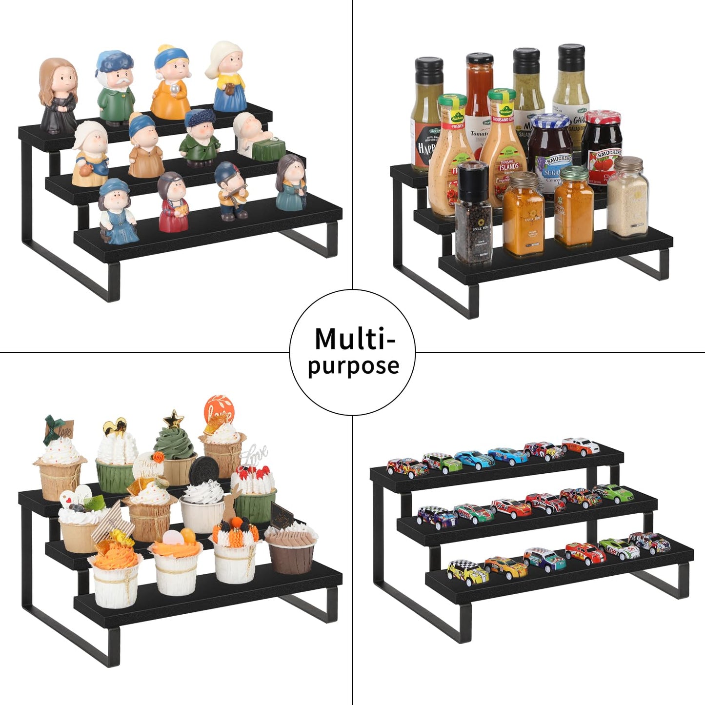 YINMIT Wooden Display Riser Stand, Tiered Perfume and Cologne Organizer Stand, 3 Tier Spice Rack Organizer, Rustic Display Shelf for Candles (3 Tier,Black)