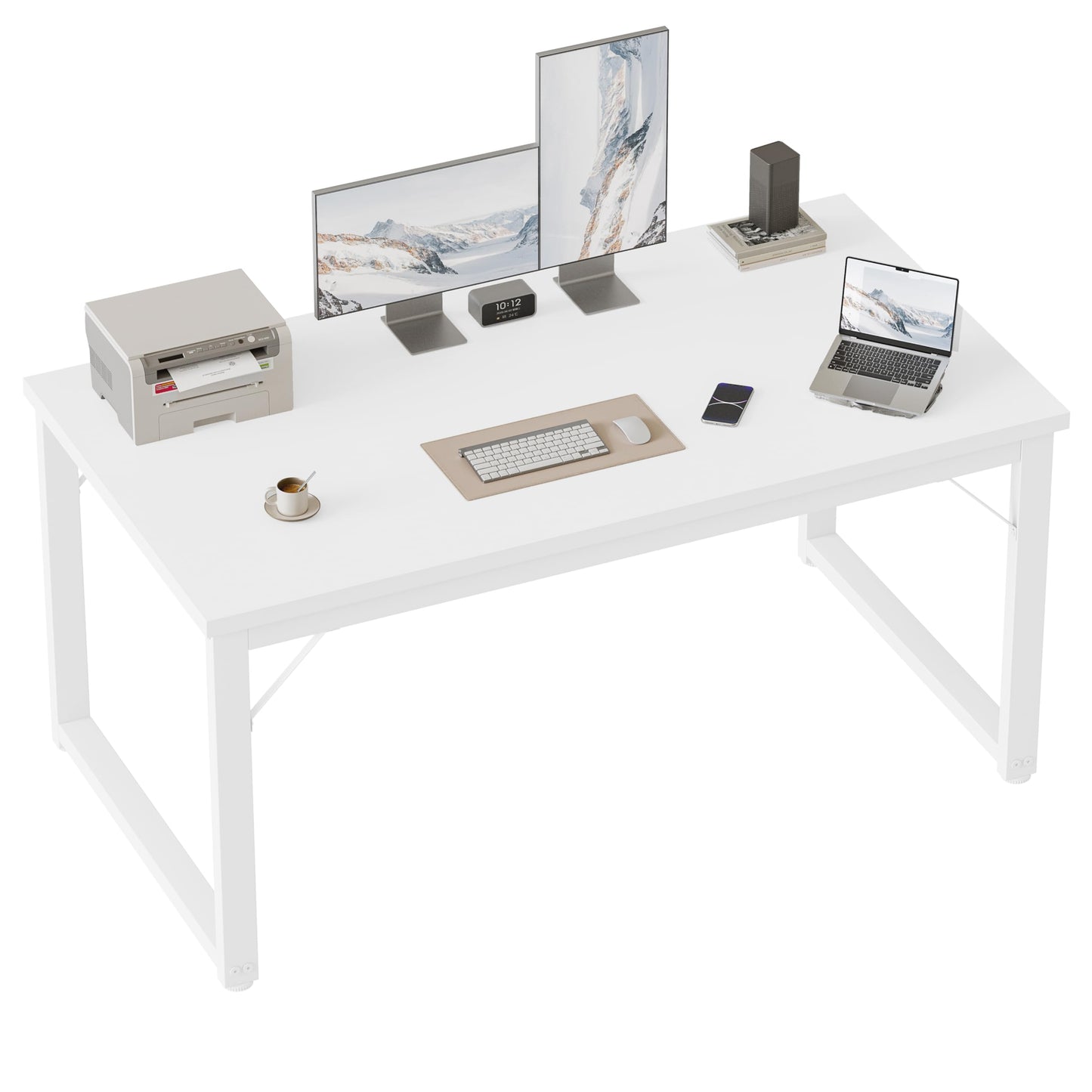 Mericonia 48 Inch Computer Desk, 1" Thick Heavy Duty Industrial Office Desk, Modern Simple Study Writing Table for Home Office Bedroom Workstation, White