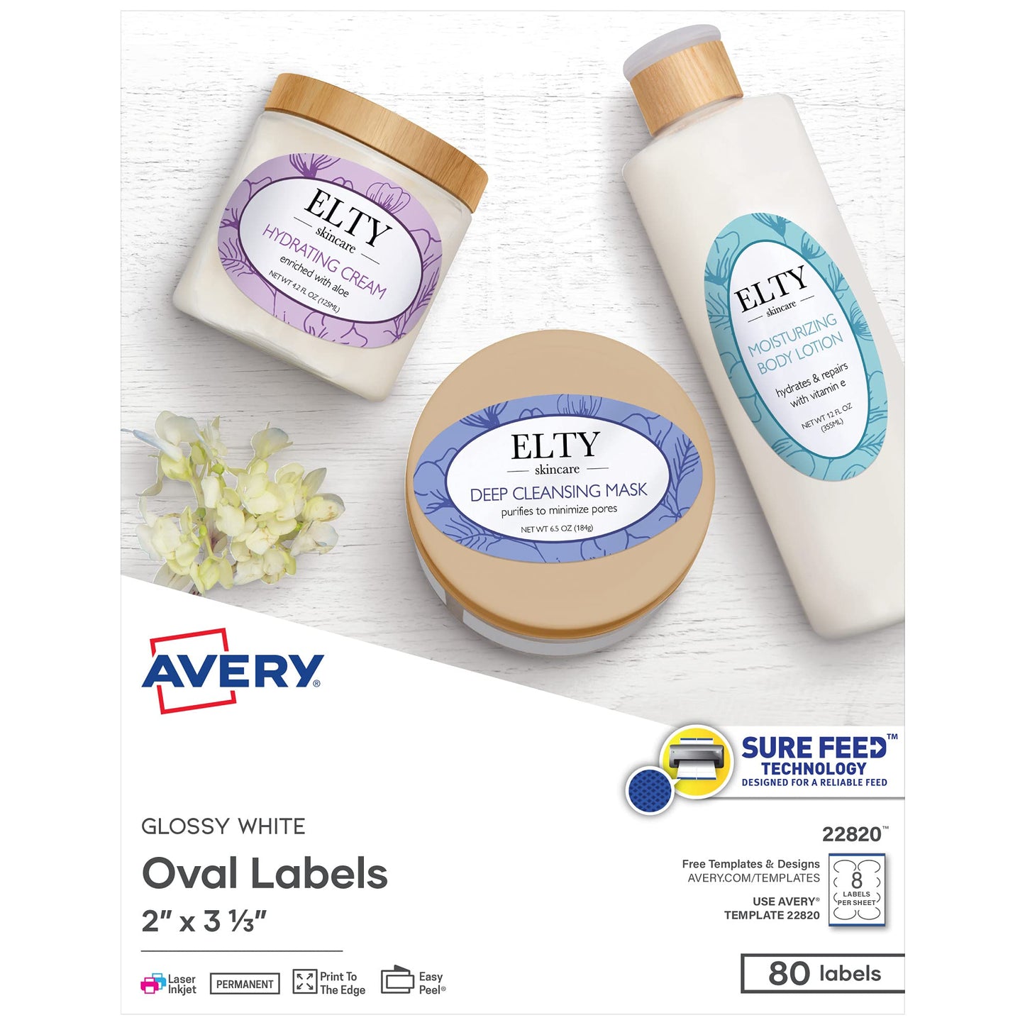 Avery Printable Oval Labels, 2" x 3-1/3", Glossy White, Laser & Inkjet Compatible, 80 Blank Labels Total, Great for Mailing, Branding, Packaging, and More (22820)