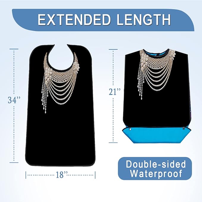 Adult Bibs with Crumb Catcher, Washable and Adjustable Adult Bibs for Women Men Elderly Seniors