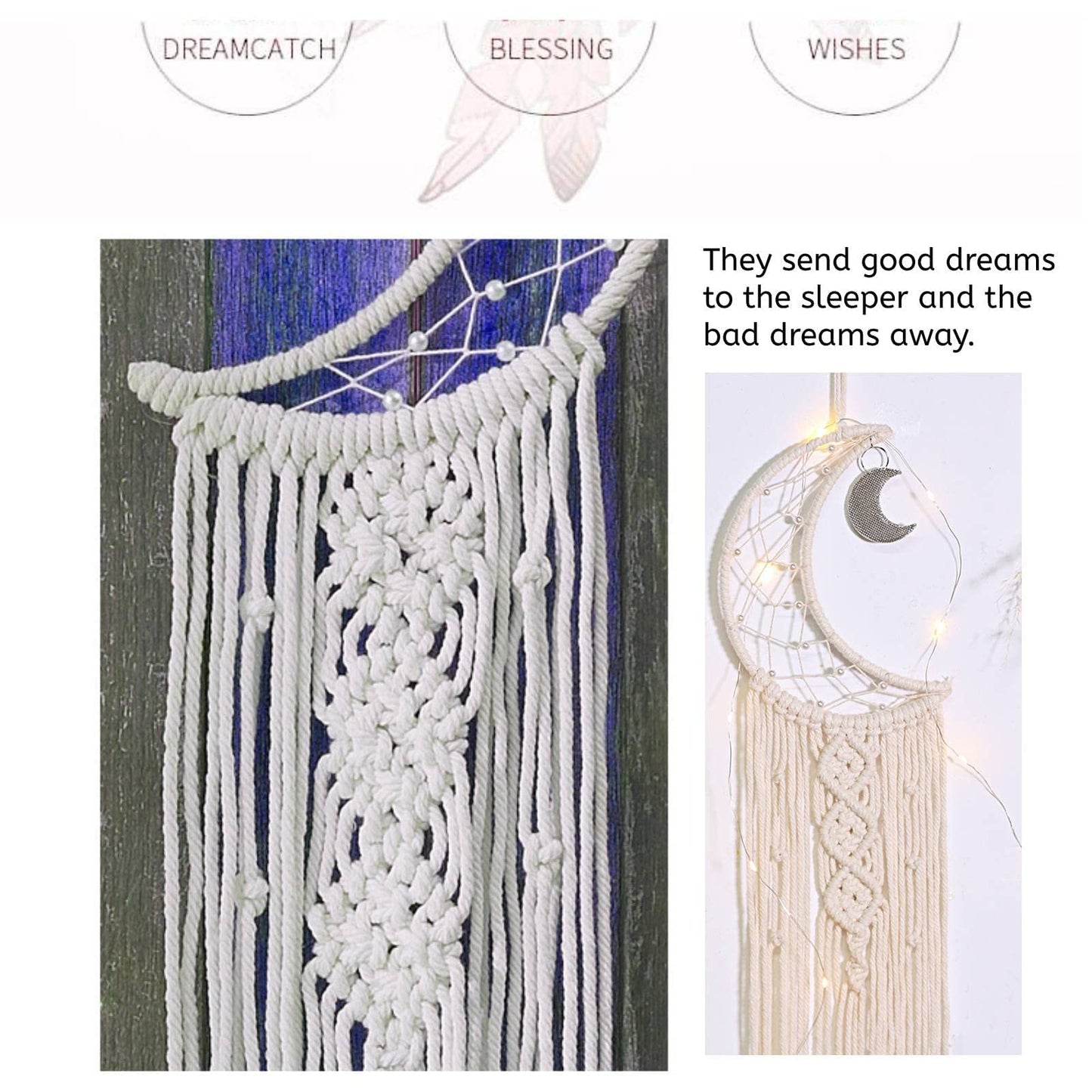 Dream Catchers, Moon Dream Catcher with Lights-Macrame Dreamcatcher Bedroom Wall Decor,Dream Catcher Girls Room Decor Teenager,Moon Gifts Dream Catchers for Boys Mom Women-Catcher Boho Wall Decor