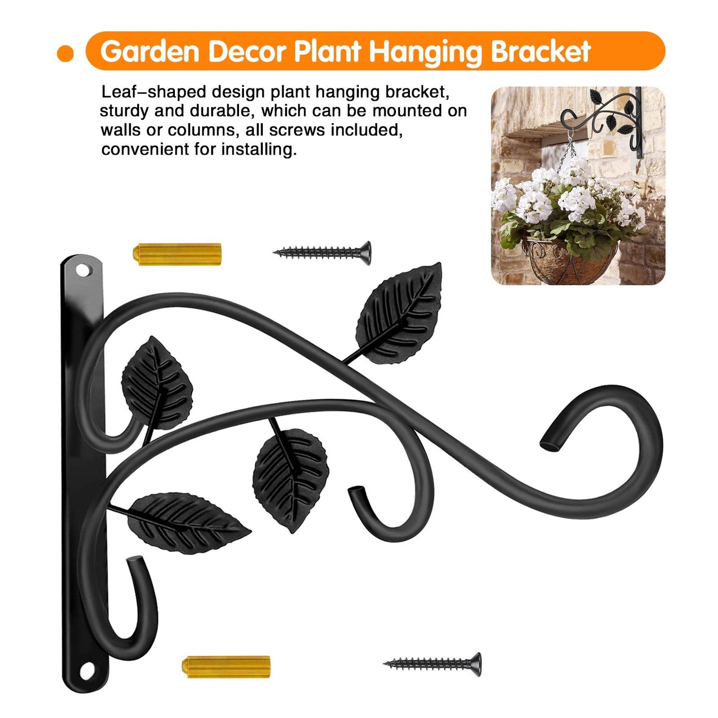 JUNBEI Hanging Plant Bracket, 12 Inch Wall Mount Hanging Plant Hook, Rust-Resistant Decorative Metal Plant Hanger for Flowers, Lanterns, Bird Feeders, Wind Chimes