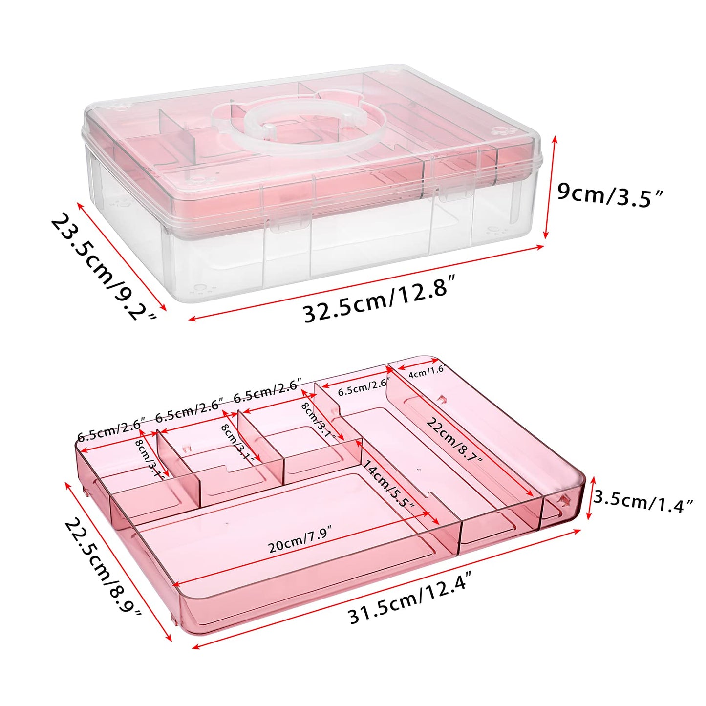 BTSKY 2-Tier Cute Bear Storage Box with Removable Divided Tray Portable Clear Plastic Art Craft Supply Organizer Stackable Home Office Supplies Storage Container for Pens Notes A4 papers etc (Pink)