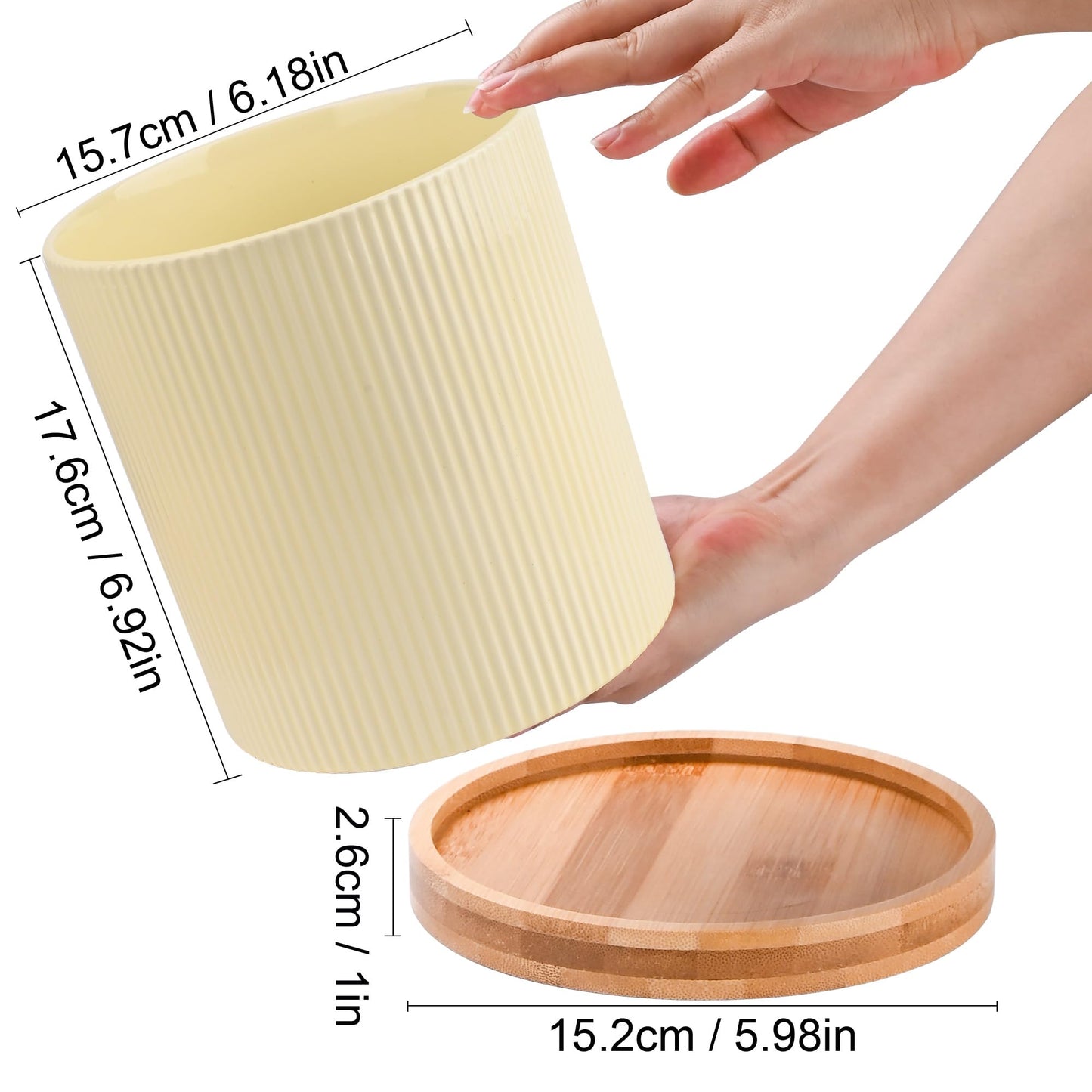 QUELIEN Utensil Holder, 360° Rotating Ceramic Kitchen Utensil Holder for Countertop, 7.7" Utensil Crock for Kitchen Counter with Rotatable Wooden Base,Ideal Housewarming Gift & Mothers Day Gift