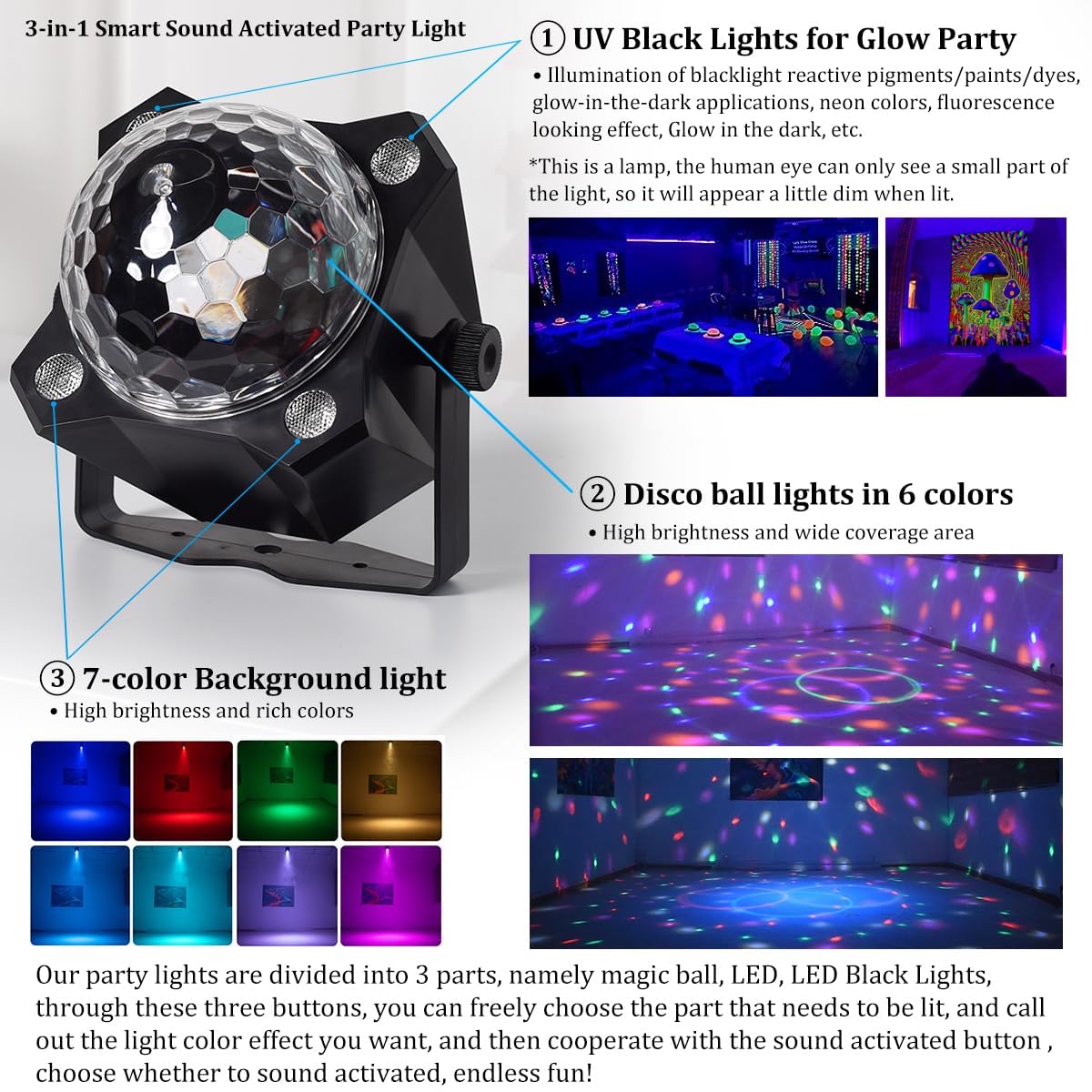 Disco Ball Lamp with Sound Activated Strobe Light and Remote Control, Party Lights Kit for Home Karaoke, Club, Wedding Events