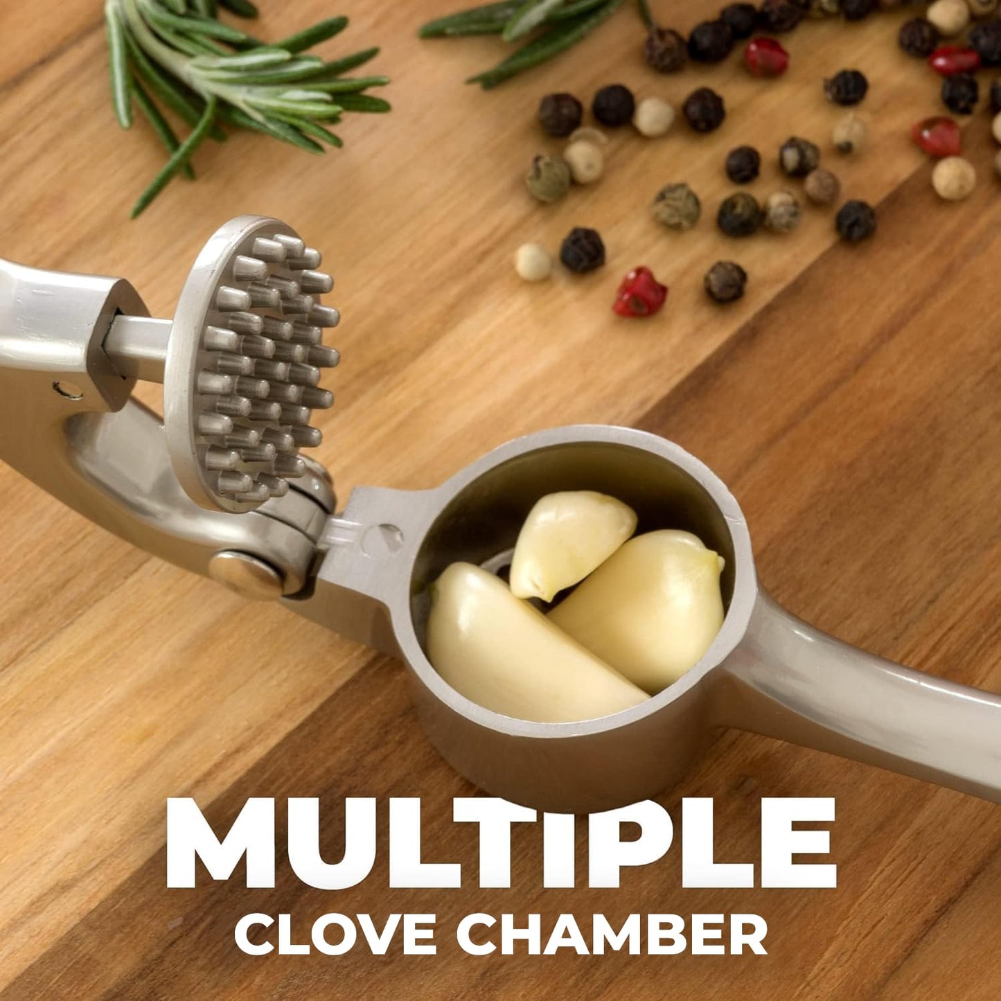 Zulay Kitchen Premium Garlic Press Set - Rust Proof Professional Garlic Mincer Tool - Easy-Squeeze, Easy-Clean with Soft, Ergonomic Handle - Silicone Garlic Peeler & Brush (Silver)