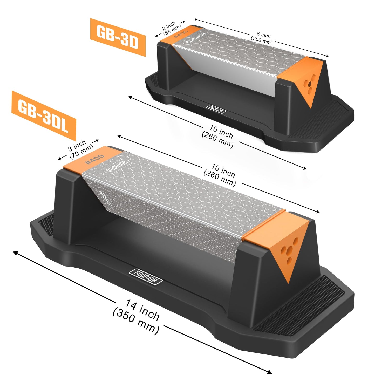 Goodjob Diamond Sharpening Stone 3 Side Grit 400/1000/8000 Premium Industrial Diamond & Ceramic Whetstone Knife Sharpener Suitable for Steel of any Hardness with Angle Guide and Non-Slip Base (GB-3D)
