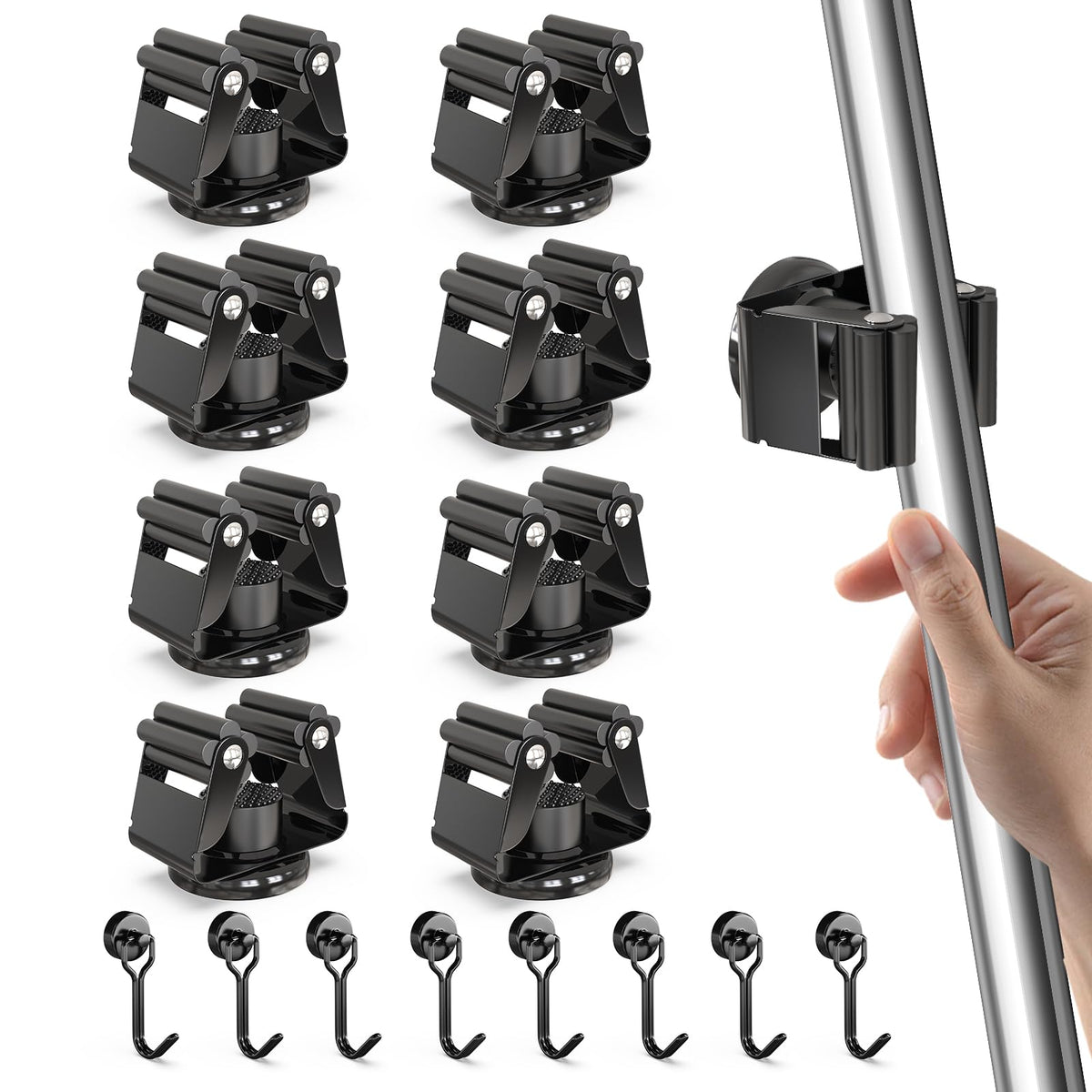 8 Pack Magnetic Broom Holder with 8 Pack Mini Magnetic Hooks (16 count)