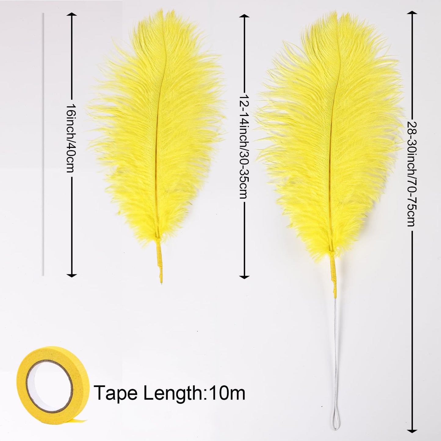 Bulk Yellow Ostrich Feathers - 12pcs 12-14inch Crafting Supplies for Centerpiece Table Decorations
