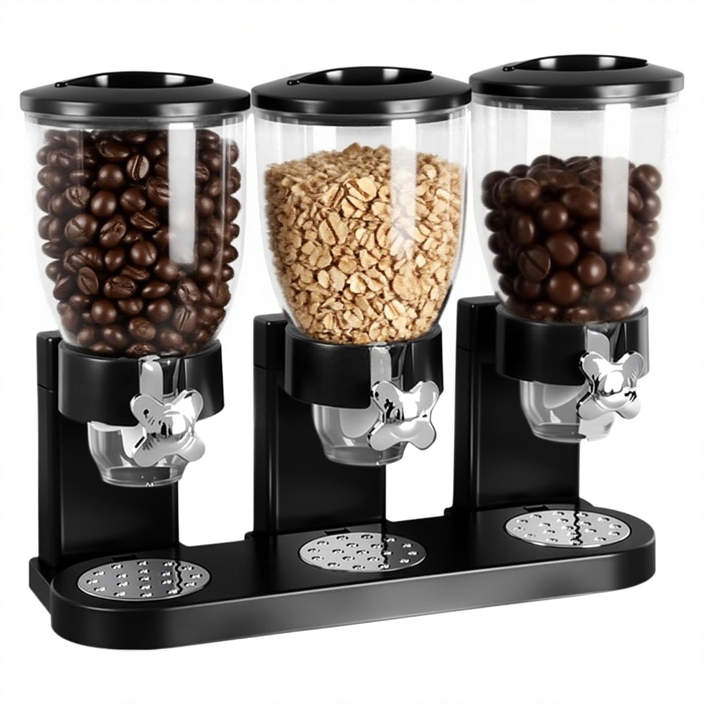 ENIPEDITA 1 Pcs Triple Indispensable Dry Food Dispenser with Cup Black Cereal Storage Container 67oz Each Capacity for Kitchen Rice Nuts Cereal Snack Gumball Candy Dog Food