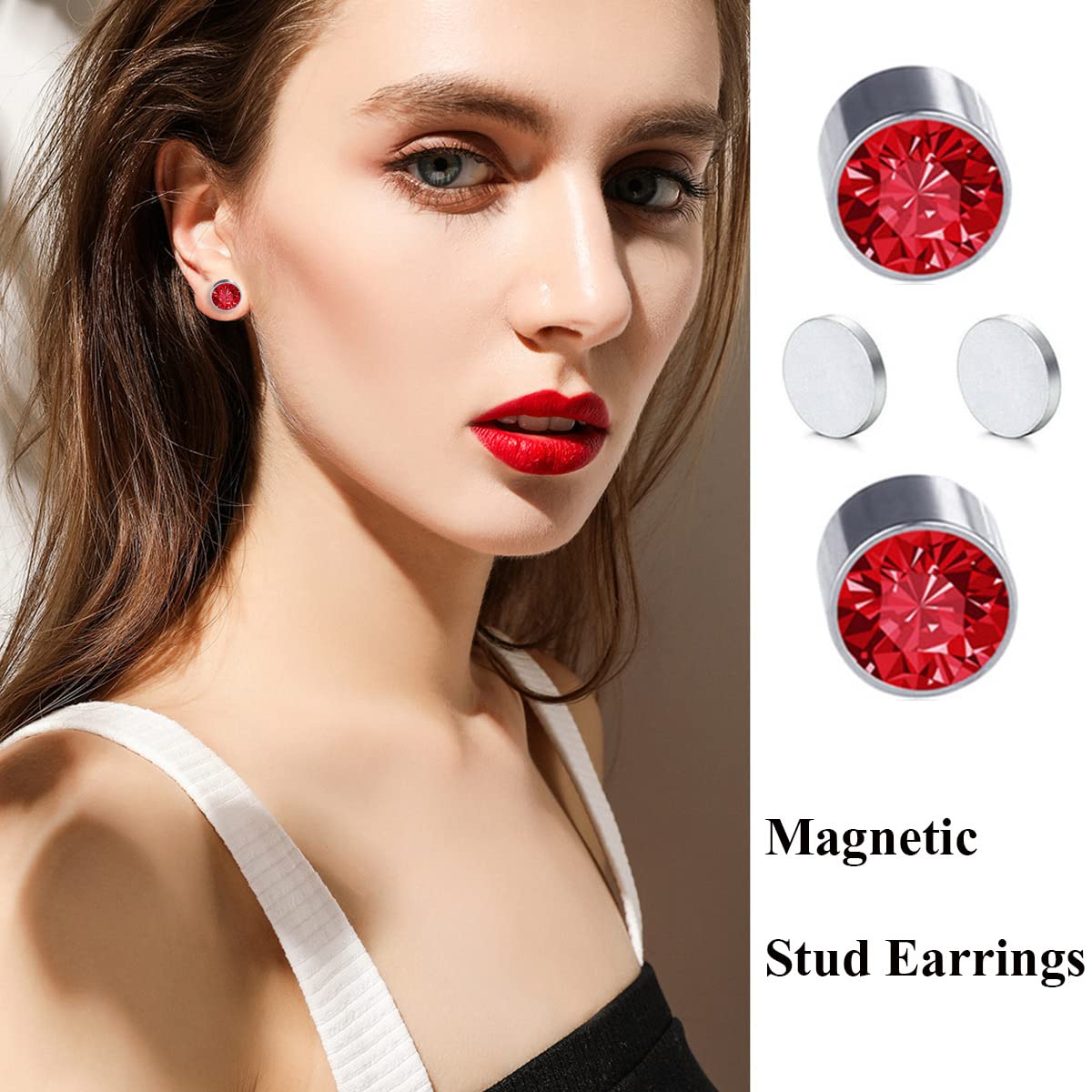 Spiritlele 12 Pairs Magnetic Earrings Set Crystal Clip on Non Piercing Fake Stud Earrings