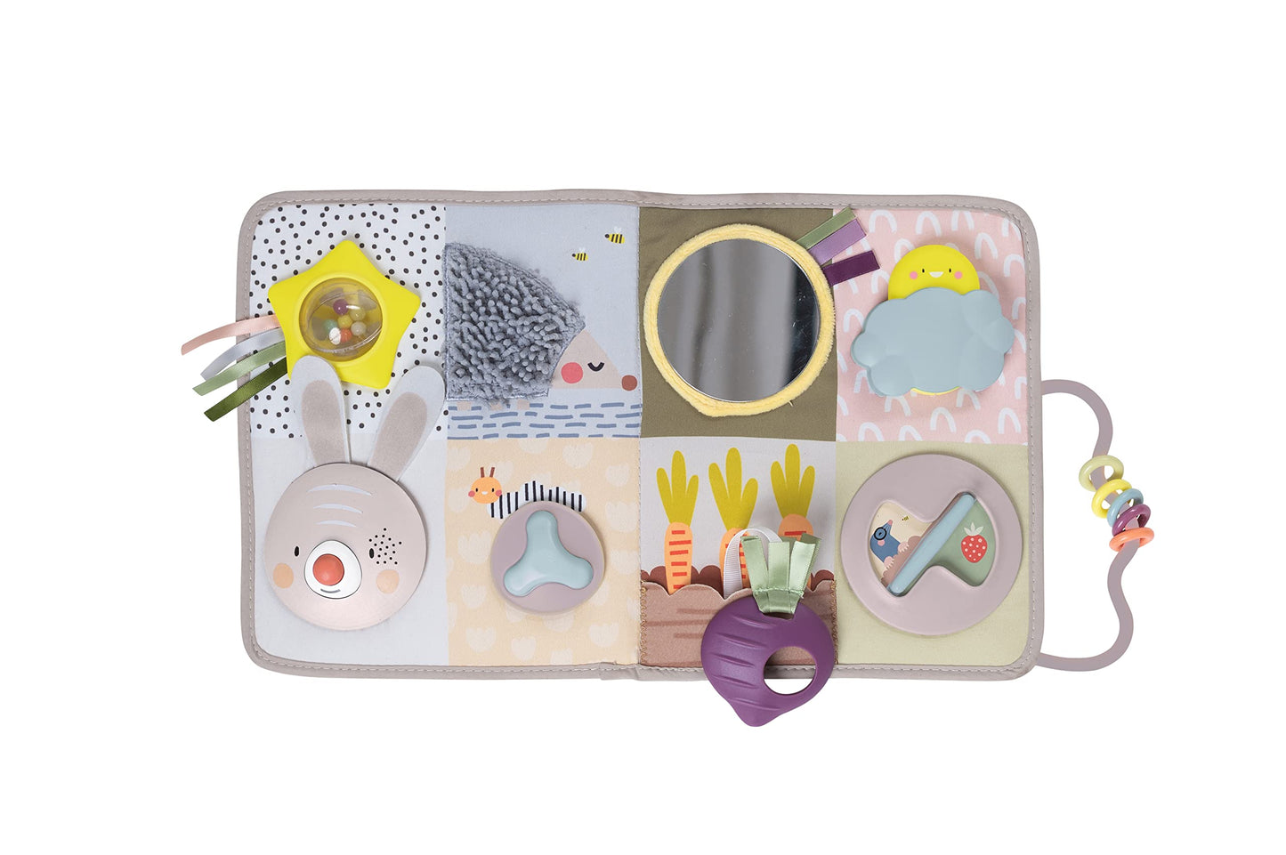 Taf Toys Newborns & Toddlers Busy Board with Music & Lights 13 Montessori Activities Baby Safe Mirror, 3D Activities, Textures & a Baby Teether Develops Motor Skills, Senses & Eye Hand Coordination