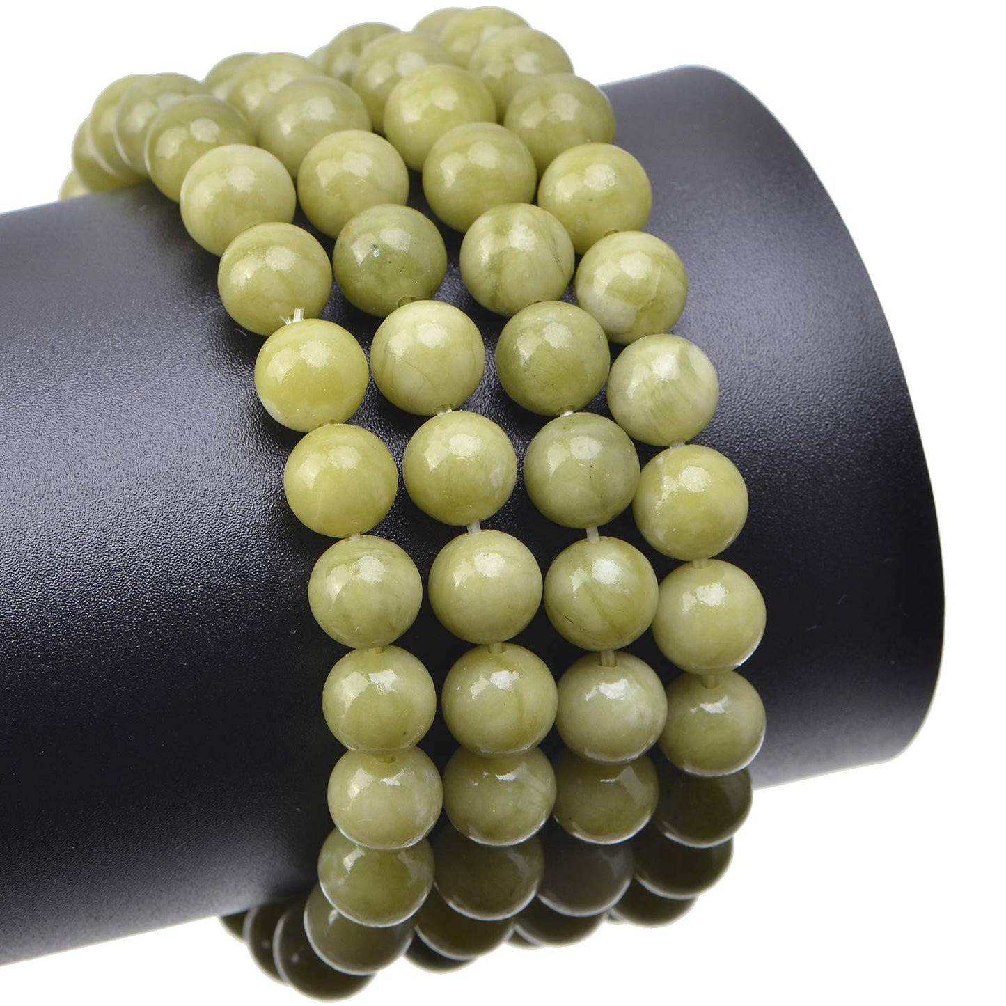 LPBeads 100PCS 8mm Natural Green Jade Beads Gemstone Round Loose Beads for Jewelry Making with Crystal Stretch Cord