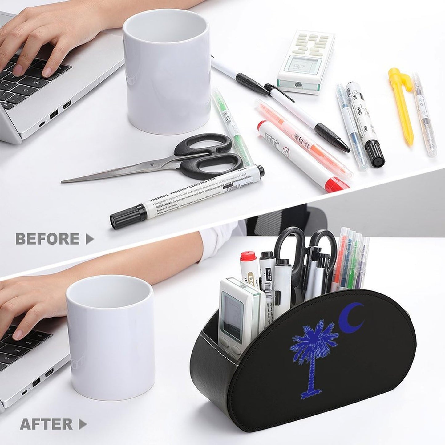 South Carolina Flag Palm Remote Control Holder with 5 Compartments Caddy Desktop Organizer for Home Office