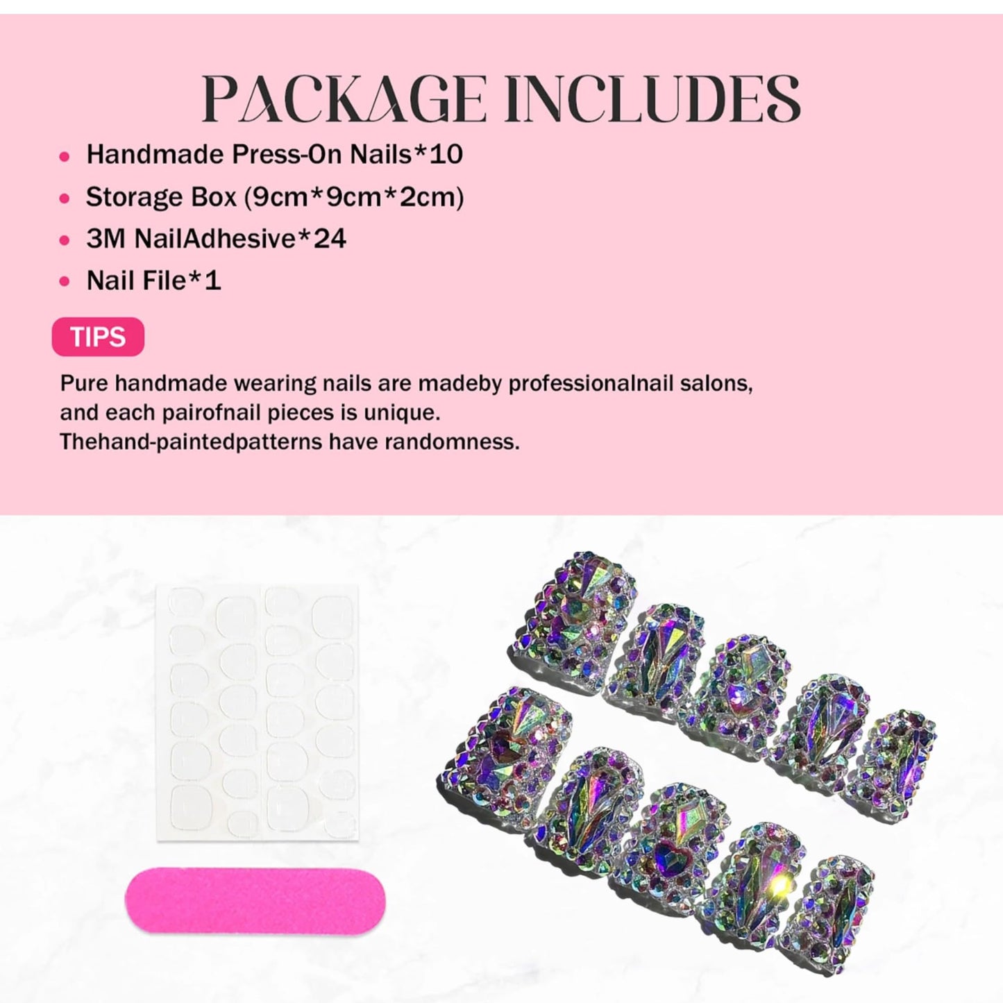 Qicaijia Short Press on Nails Duck Handmade Fake Nails Sparkly Rhinestones Full Cover False Nails with Designs Luxury Reusable Glue on Nail for Women 10Pcs(Size M)