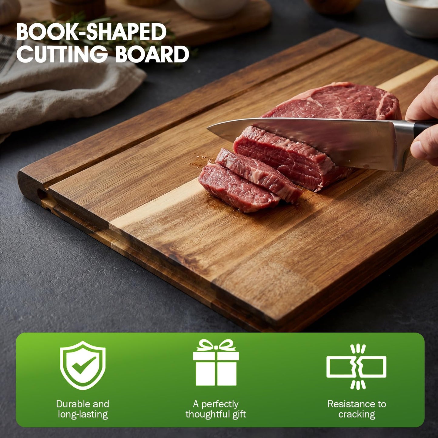 NEDVI Book Cutting Board Set with Wooden Stand-Wooden Kitchen Cutting Boards That Look Like Books for Cheese Meat Vegetables, Chopping Board Gift Set for Home Cooks & Kitchen Decor