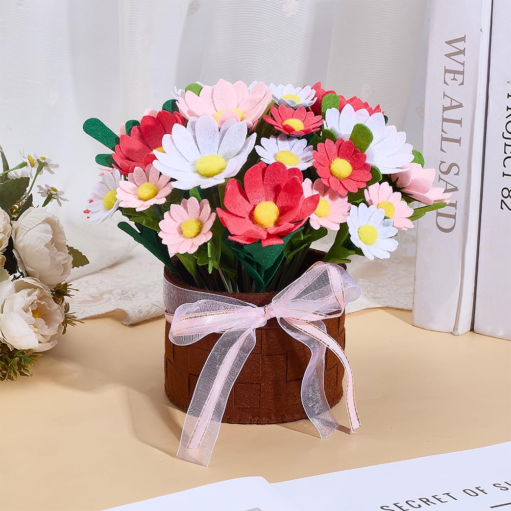 WEBEEDY DIY Felt Flower Craft Kit for Adults Daisy Pot Bonsai Kit with Arrange Pre-Cut Flowers, Foliage and Instruction for Beginners Daisy Felt Potting Craft for Home Desktop Christmas Decor Gift