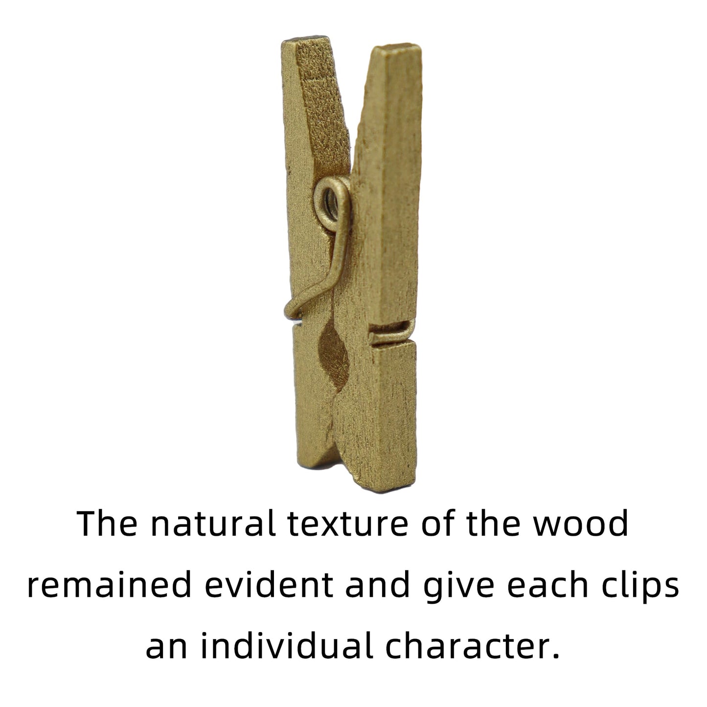 WOSHIGOU 200 PCS 1 Inch Wooden Gold Clothespins, Mini Clothes Pins for Hanging Photos, Natural Texture - Strong Springs for DIY Project and Crafts Display (Cute, Tiny Size 2.5cm)