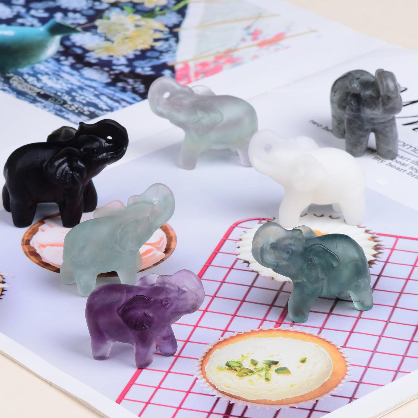 Ytbeoxk 1.8 Inch Fluorite Elephant Crystal Decor, Healing Crystal Cute Figurines,White Elephant Gemstones Decorations Statue, Lucky Reiki Stones in Home and Office Meditation Gift for Women and Men