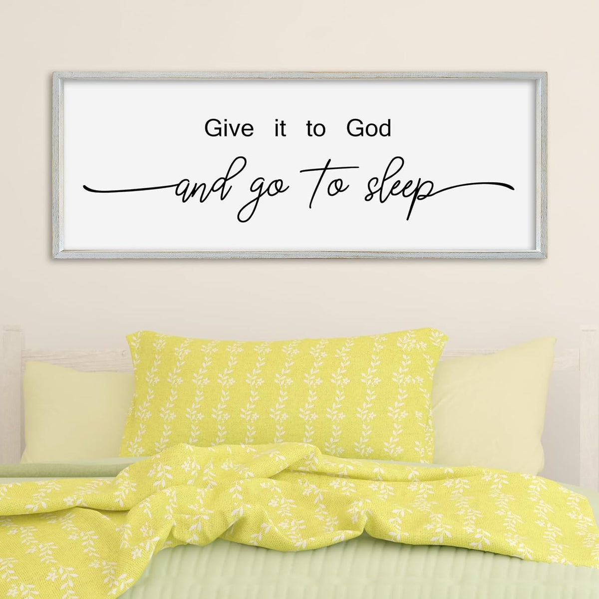 SRSZHIYUE Give It To God And Go to Sleep Sign Wall Decor 32"×12" for Master Bedroom Above Bed Guest Room Over Art Decoration (White)