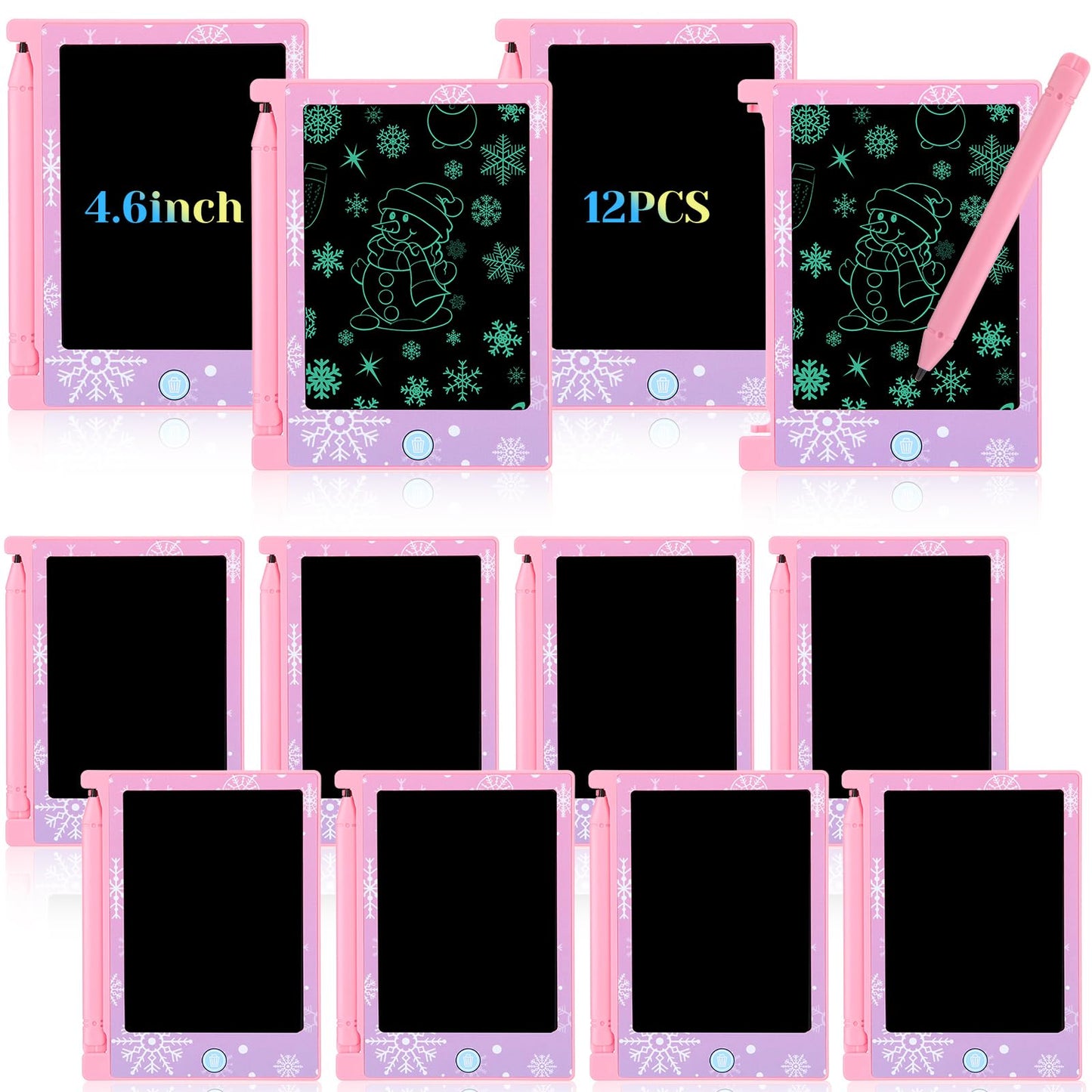 Nezyo 12 Pack Snowflake Party Favors, Mini LCD Writing Tablet for Kids, 4.6'' Snowflake Checked Board Drawing Tablet Erasable Reusable Electronic Drawing Pads for Birthday Supplies