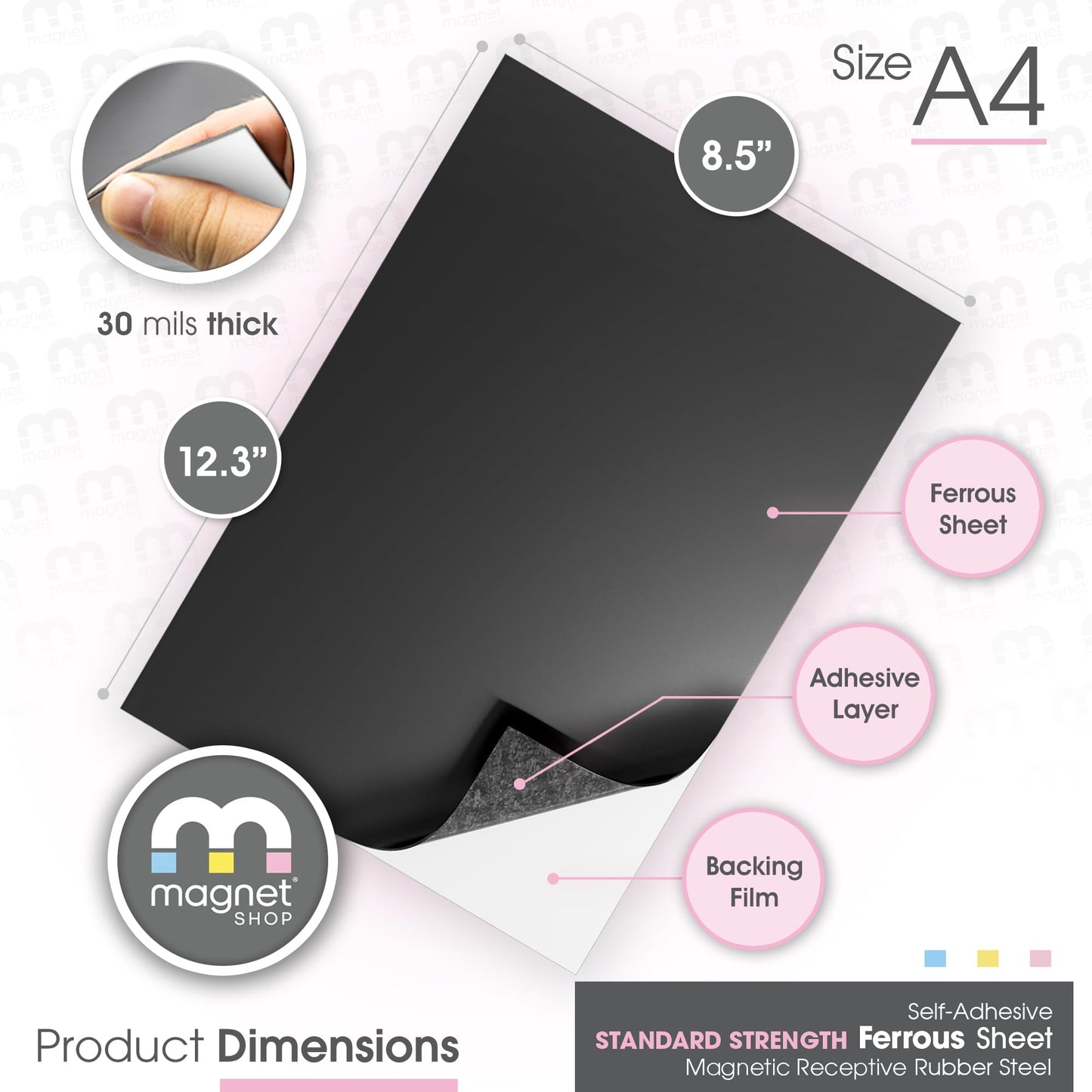 TMS Magnet Receptive Sheets with Adhesive Backing for Craft and Magnetic Miniatures Storage | Flexible Rubber Sheet Metal | 5 Pack, 30 mil Thick, 8.5” x 12.3” | Fits Inside US Really Useful Box