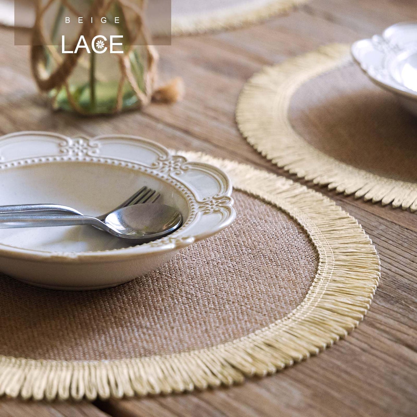 FunWheat 15 Inch Round Jute Placemats Set of 12, Braided Burlap Table Mats for Dining Table, Heat Resistant Farmhouse Woven Placemats for Fall Farmhouse Decor (Coarse-Edged Sunflower)