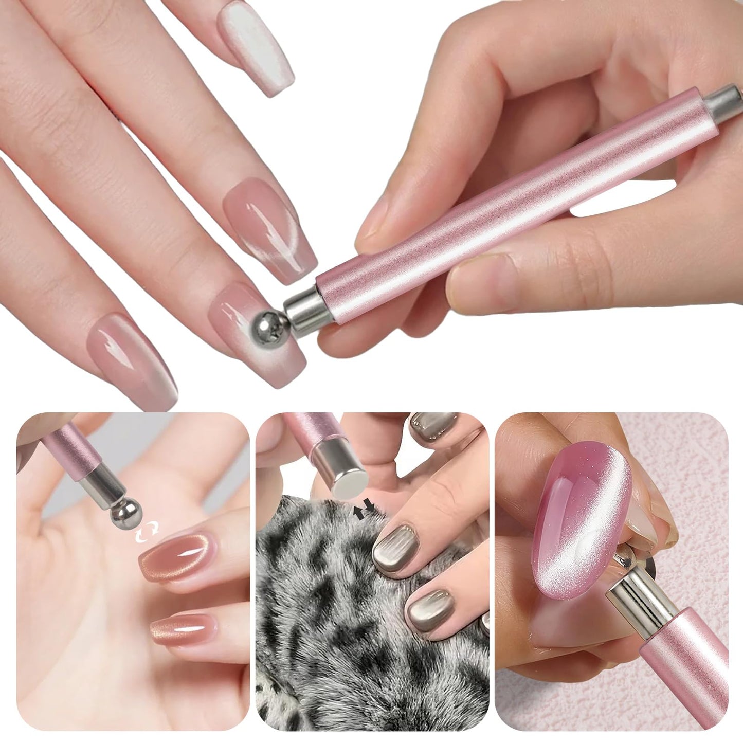 YECIRALA 6 Pcs Nail Art Cat Eye Magnet For Nails With 2 Iron Molds, Nail Polish Magnet Tools Set Cylindrical Flower Heart Hole Nail Magnet With Magnet Ball For Nails Art Magnet Stick Magnetic Pens