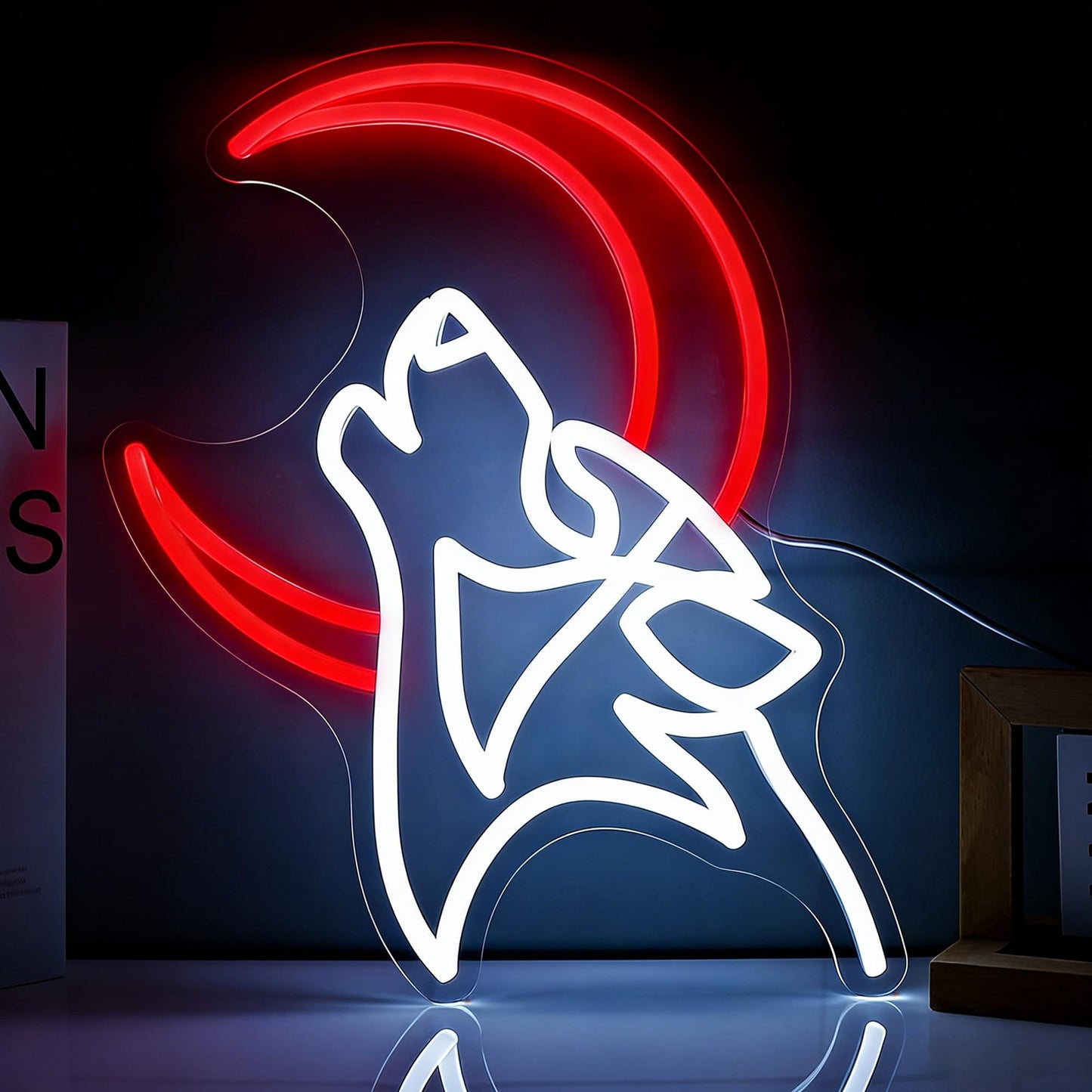 Pkshfja Wolf Moon Neon Sign Led Light Up Signs for Wall Decor Usb Powered Neon Light Signs Indoor Light for Room Decor Holiday Gift