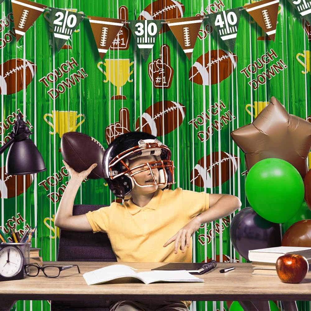 Football Party Decorations, 4 Pack Foil Fringe Curtains, Party Backdrop Streamers, Super Bowl Sunday Night Football Game Day Photo Booth Backdrops Superbowl Party Decorations