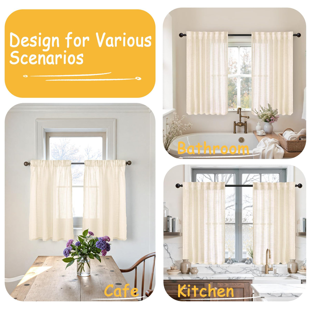 Linen Cafe Curtains 36 Inch Length (2 Count)